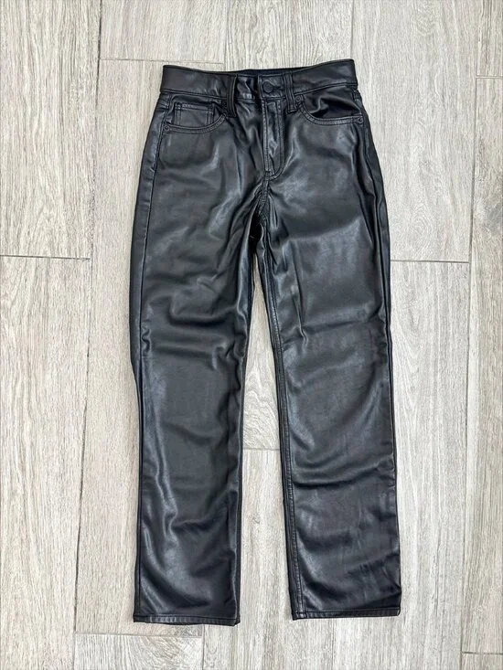 Like New Girls GAP Black High Rise 90’s Loose Faux Leather Pants size 10 - Picture 1 of 3